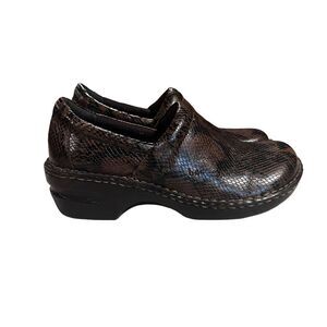 BOC Born Concept Womens Size 10 Patent Leather Brown Snakeskin Clog Wedge